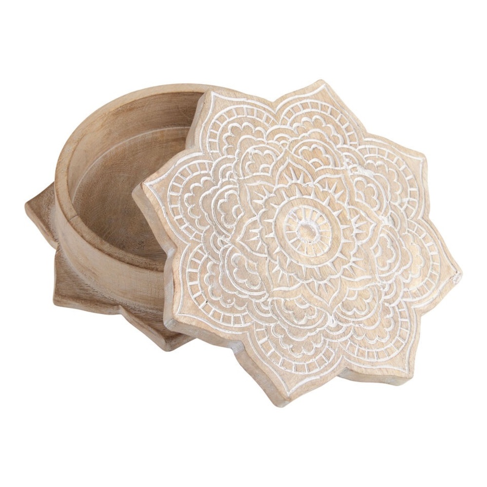 Whitewash Carved Wood Floral Mandala Box - World Market